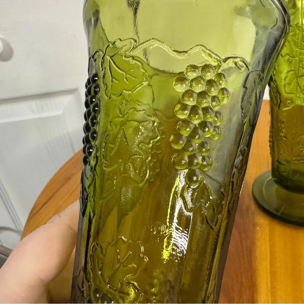 Indiana Glass‎ green harvest grapevine vases set of 2